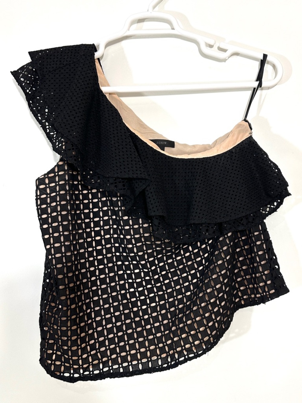 J.Crew One-Shoulder Ruffle Top In Black Eyelet - Picture 3 of 8